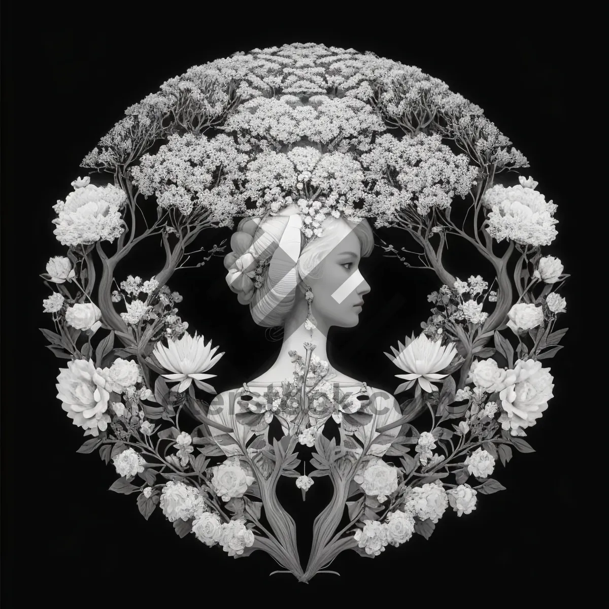 Picture of Black Floral Art Design with Curves