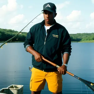 Summer Golfer with Fishing Gear on Boat