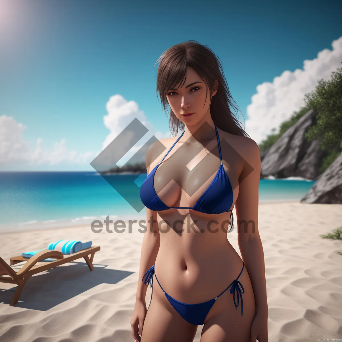 Picture of Beach Babe in Tropical-Print Bikini on Sand