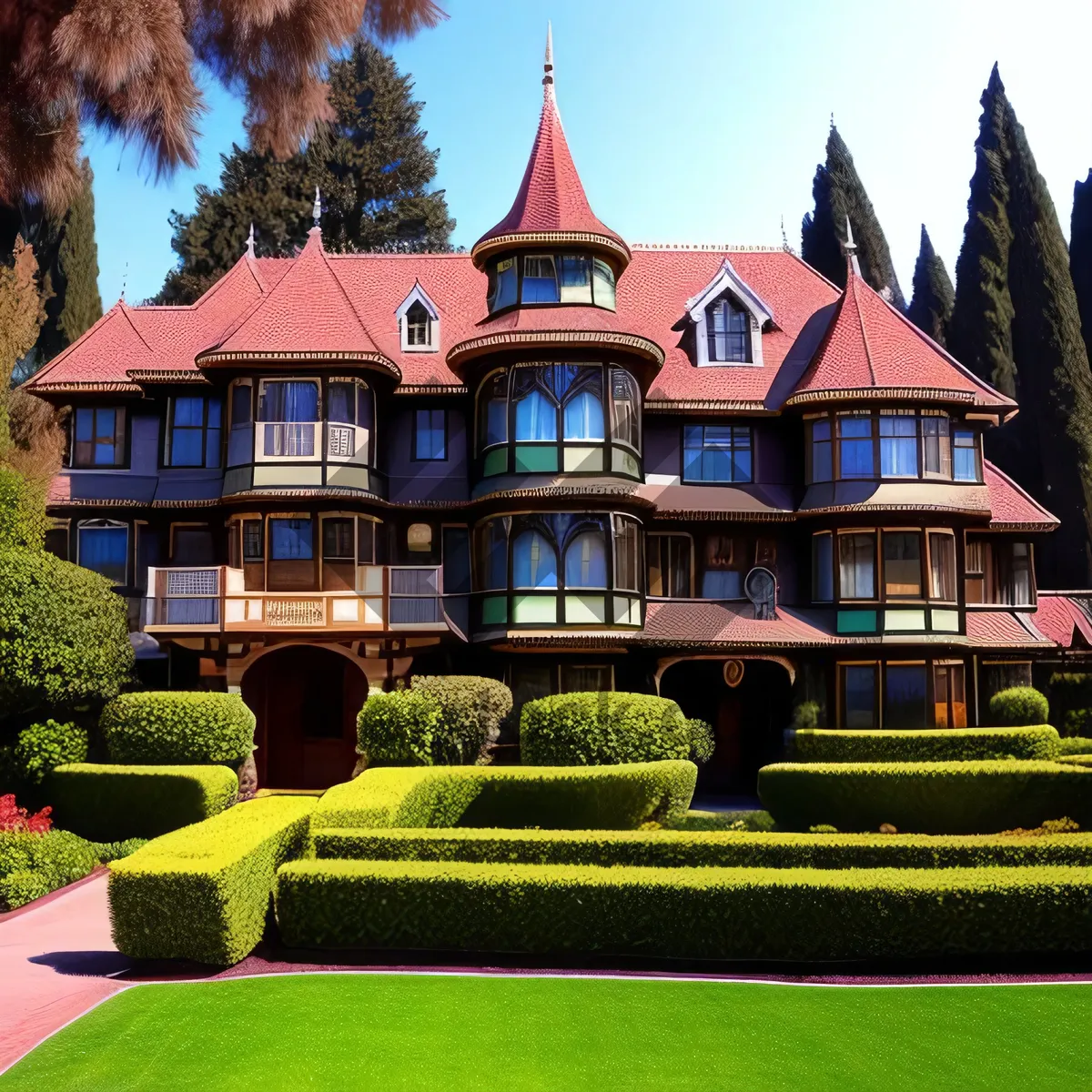 Picture of Stately Manor overlooking verdant landscapes and azure skies.