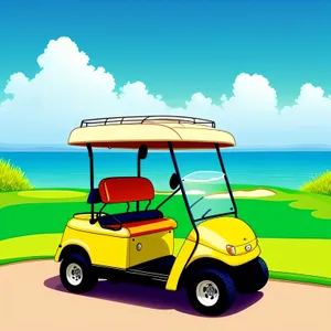 Summer Golf Course View with Golfer and Car