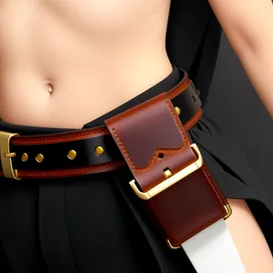 Attractive waist buckle fastener for slim adult fashion model.