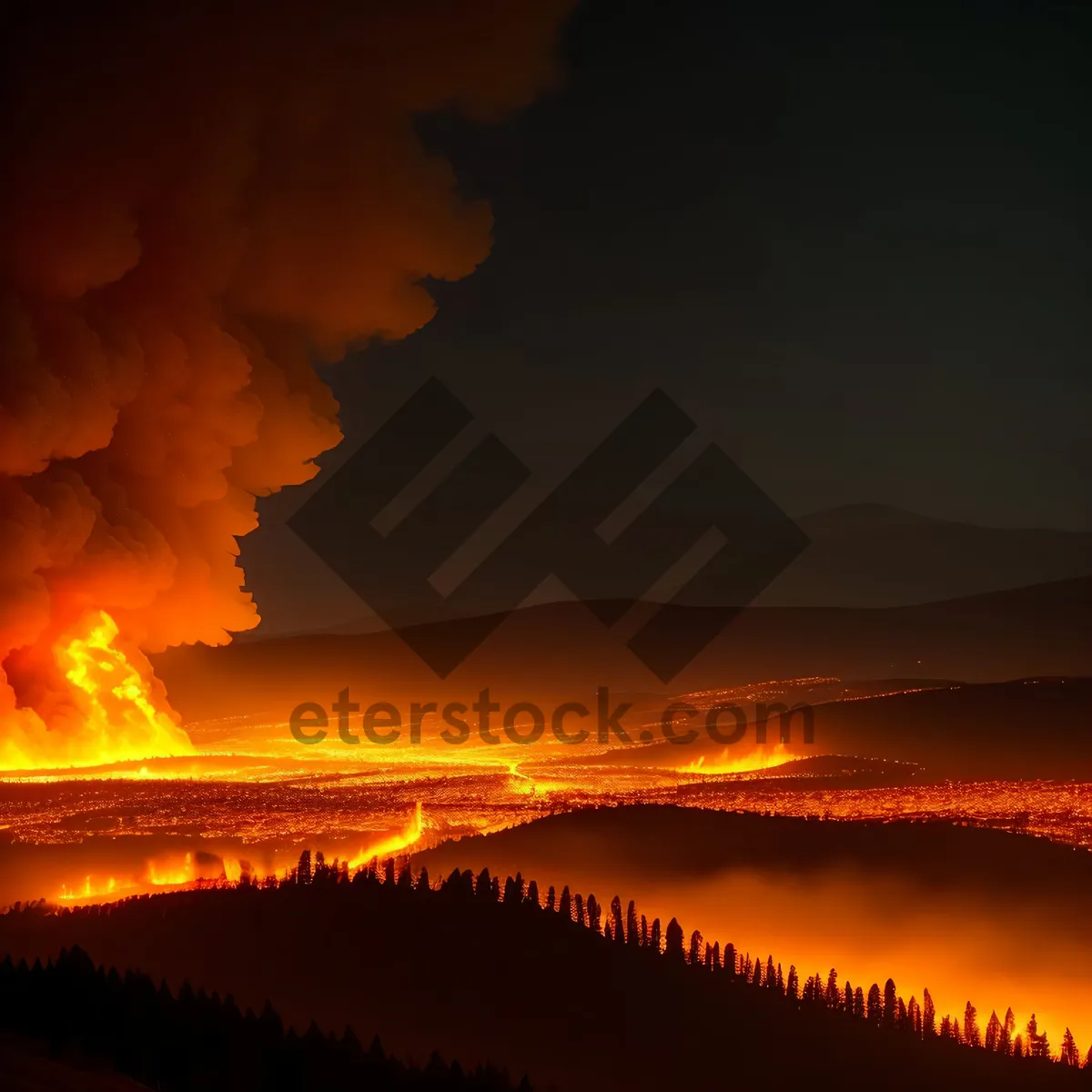 Picture of Fiery Sky Silhouette Over Volcano