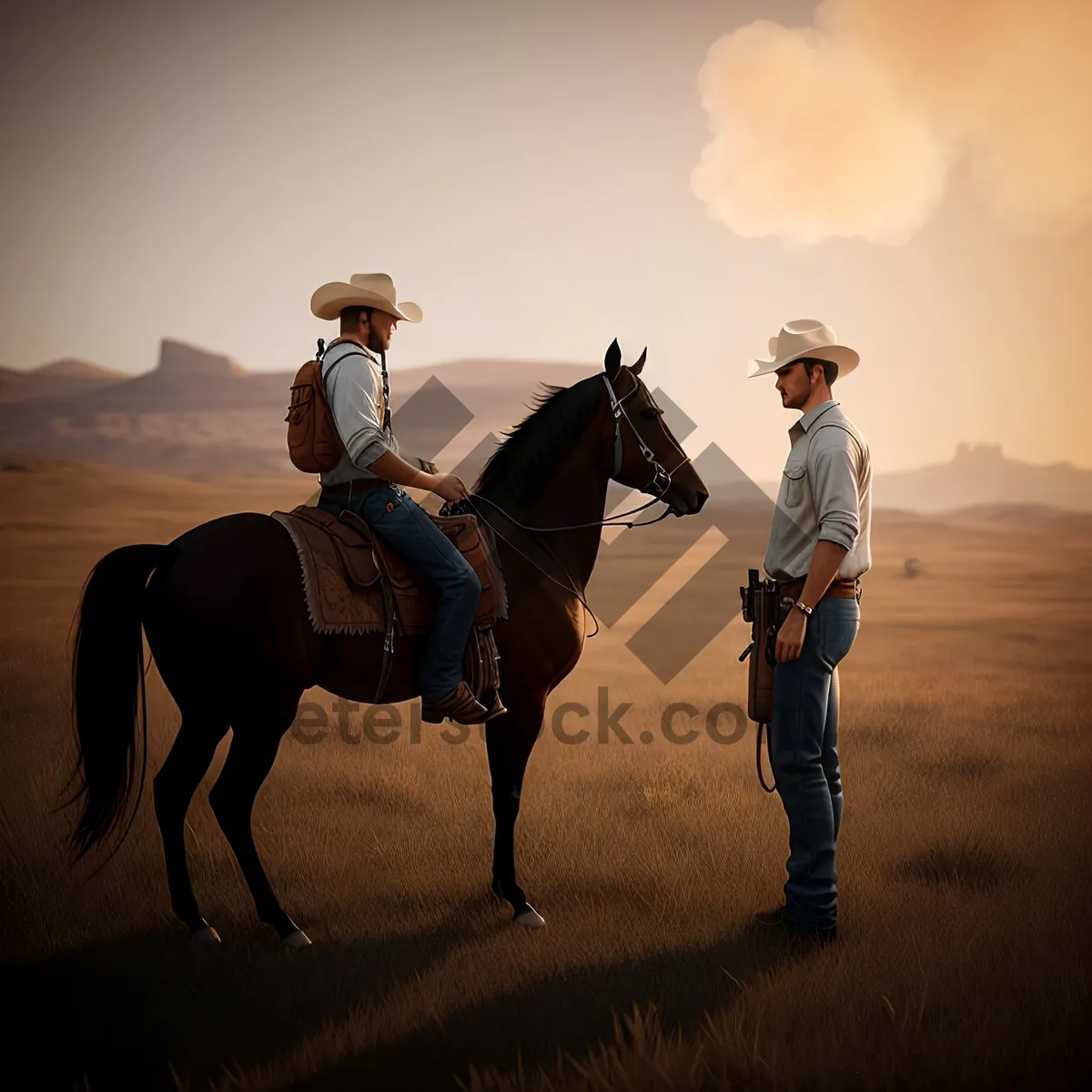 Picture of Saddle Sunset: Horseback Riding in Silhouette