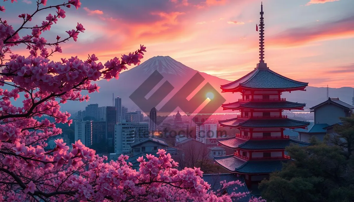 Picture of Japanese Temple and Palace with Tree Landscape Skyscape