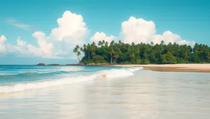 Tropical paradise beach with palm trees and turquoise waves