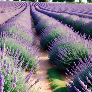 Colorful Lavender Herb in a Rural Farm Field