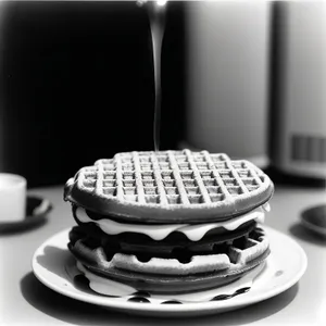 Waffle Iron Breakfast with Coffee and Spoon