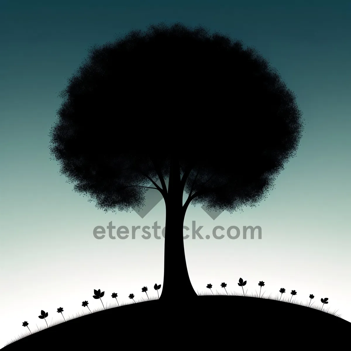 Picture of Silhouette of a leafy branch in a lush forest