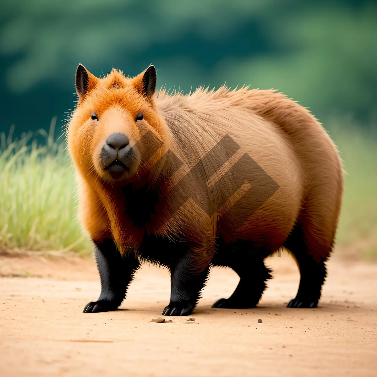 Picture of Wild Stallion Grazing in Rural Meadow