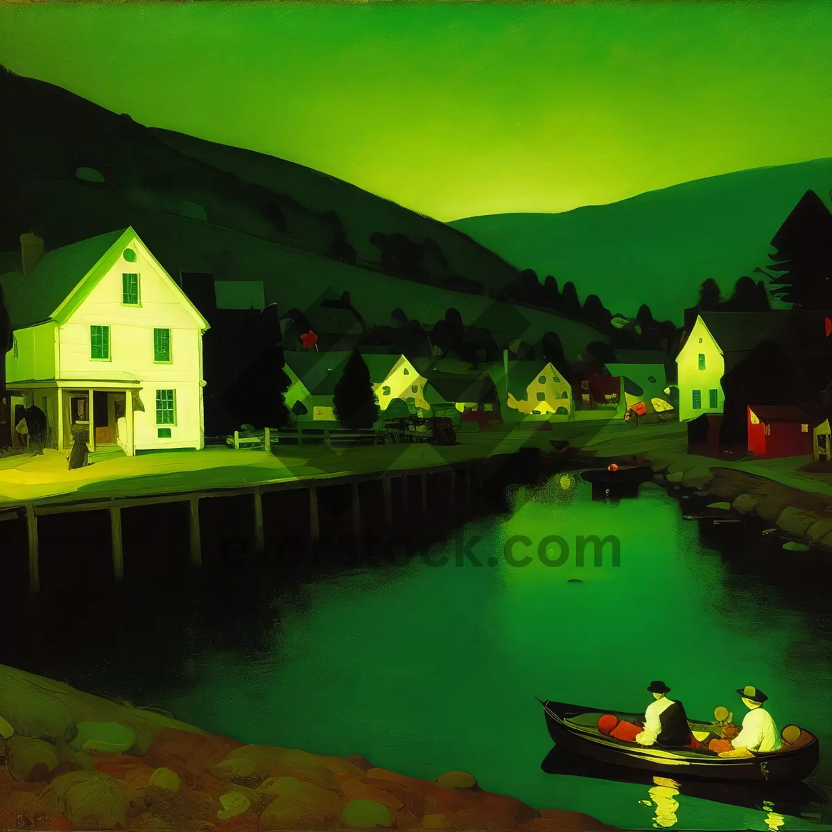 Picture of Scenic Lakeside Boathouse Retreat with Sky Reflection