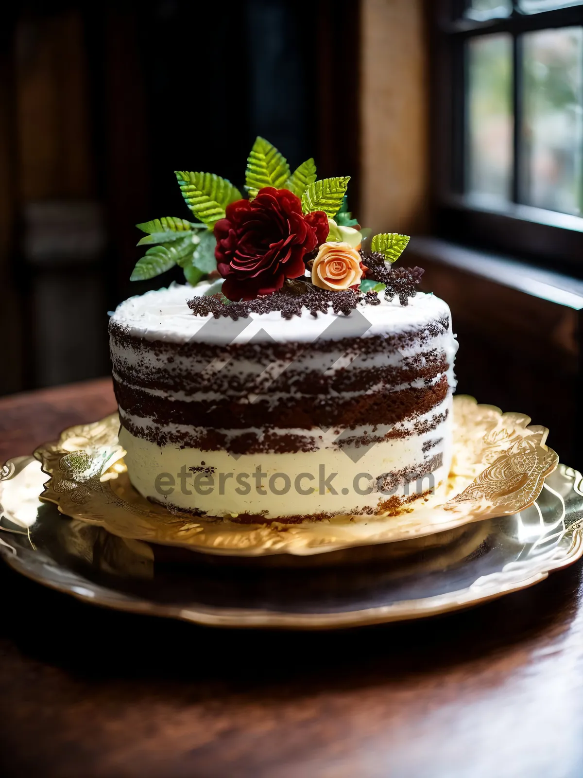 Picture of Delicious Strawberry Cake with Fresh Berries and Cream