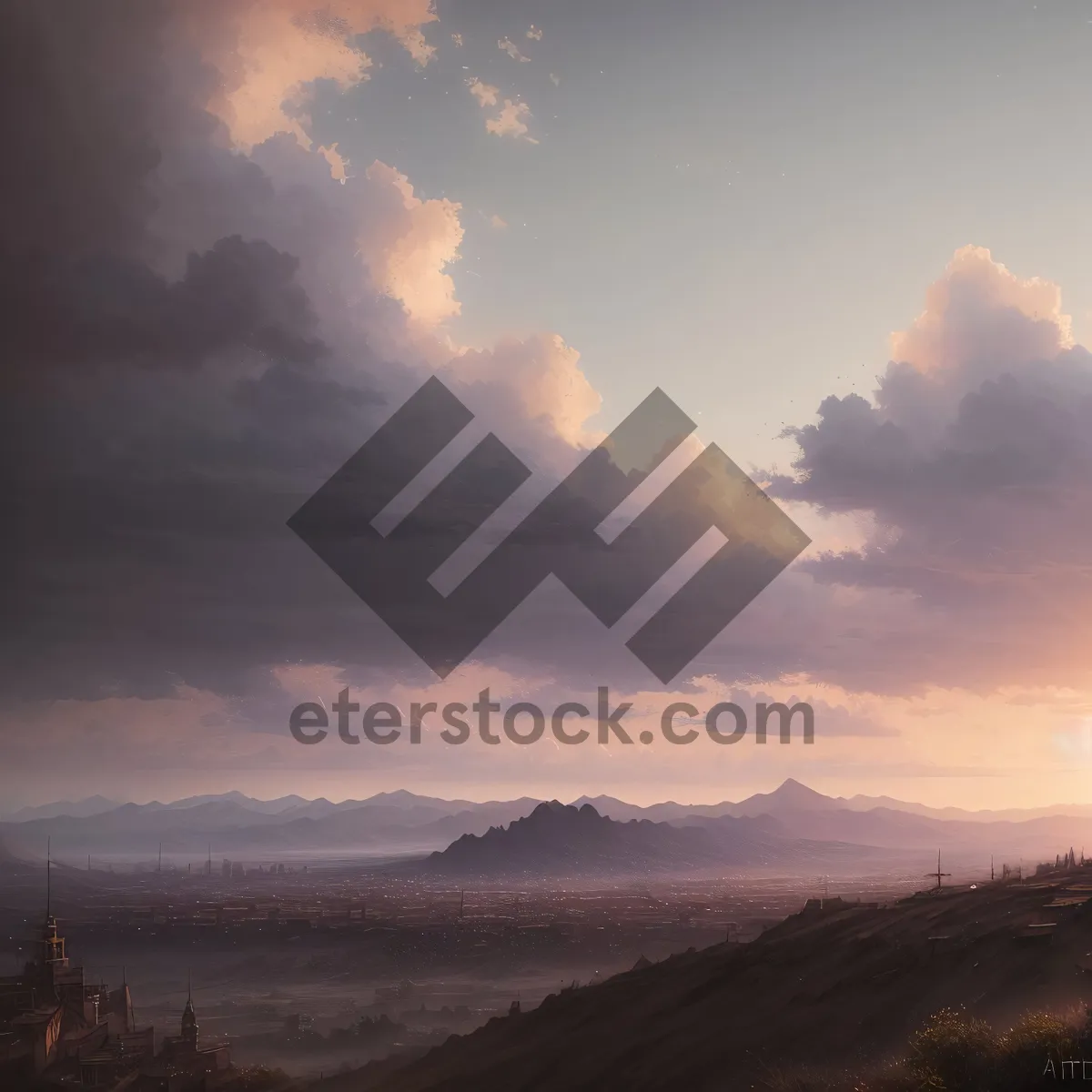 Picture of Majestic Sunset Over Mountainous Horizon