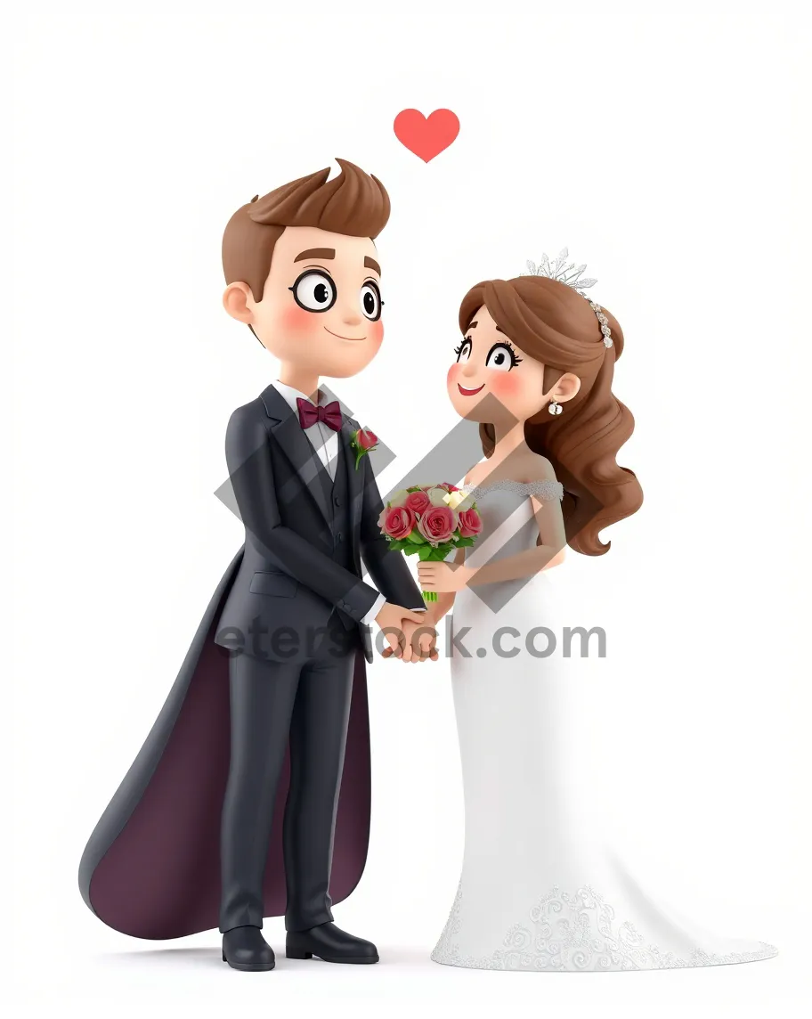 Picture of Happy newlywed cartoon man and bride