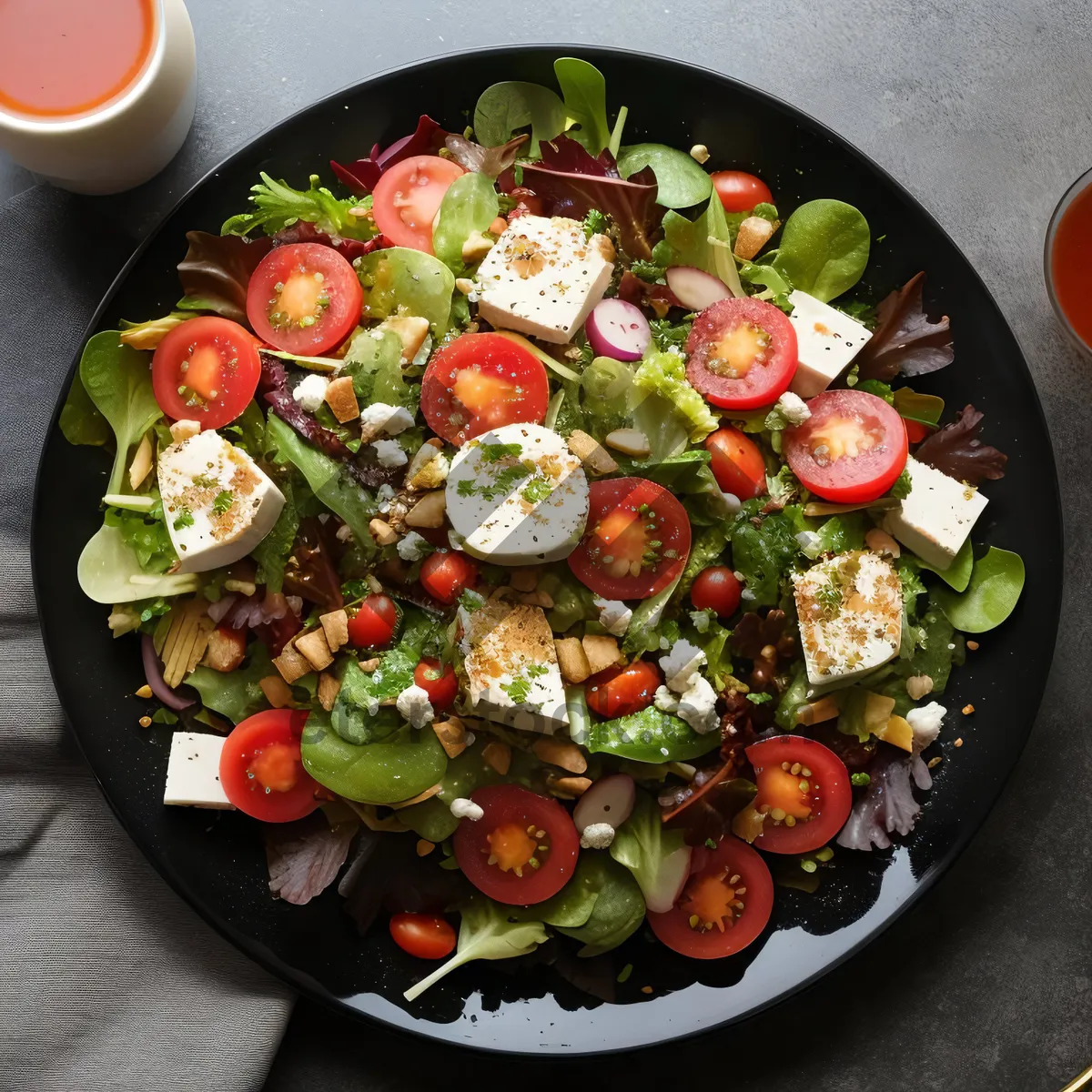 Picture of Delicious Vegetarian Salad with Feta Cheese and Olives.