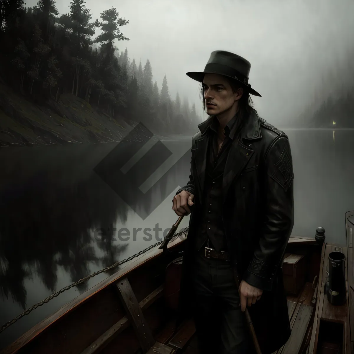 Picture of Man in trench coat and hat outdoors.