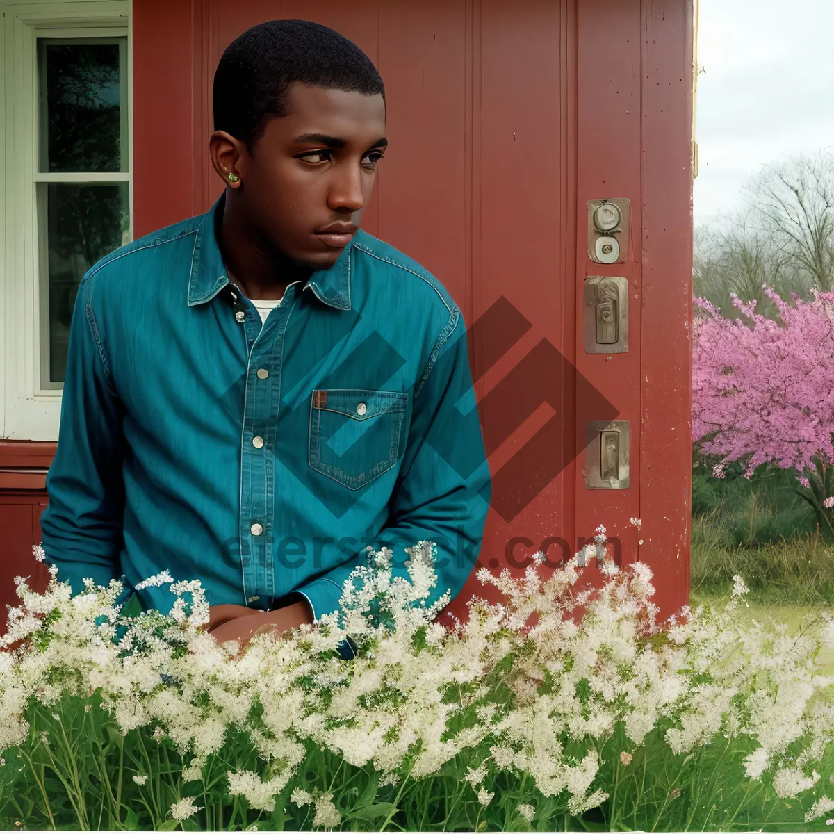 Picture of Smiling Man with Chard Greens in Meadow