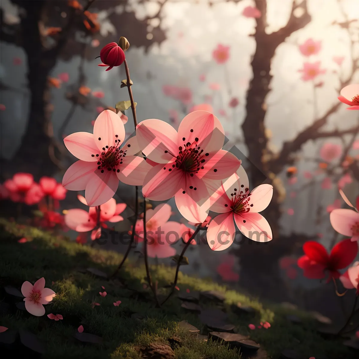 Picture of Blooming Cherry Blossom in Japanese Garden