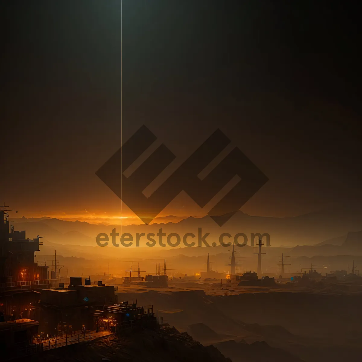 Picture of Night Skyline over Urban River: Sunset Cityscape with Landmark Tower