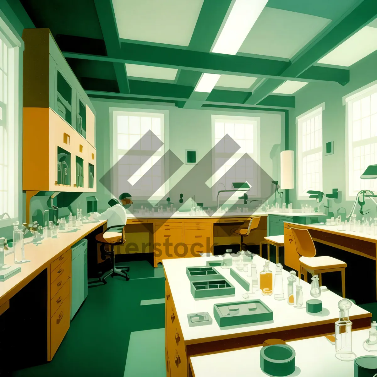 Picture of Modern Home Office Interior with Wood Furniture and 3D Design