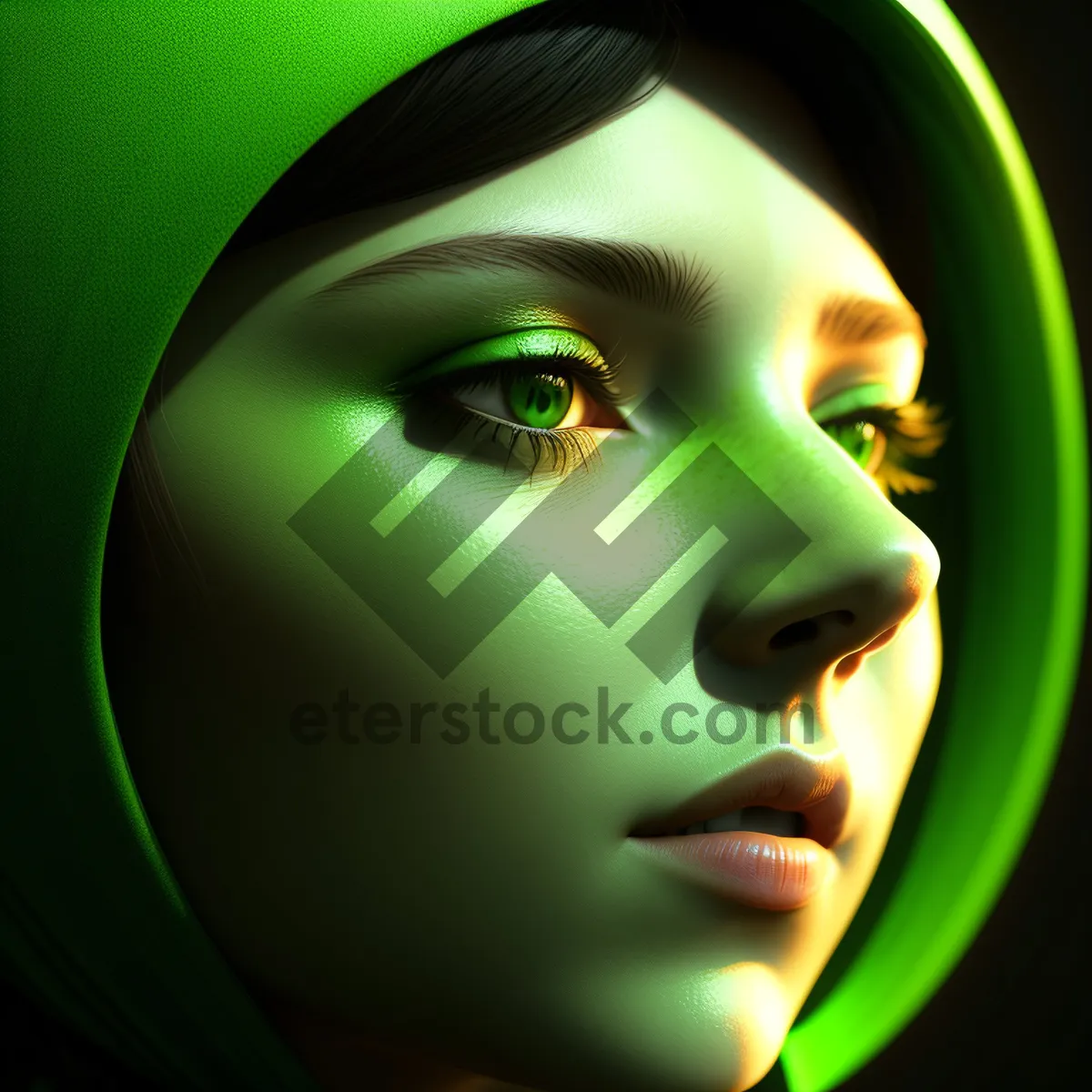 Picture of Stunning Close-Up Portrait of Attractive Brunette Model with Beautiful Eyes