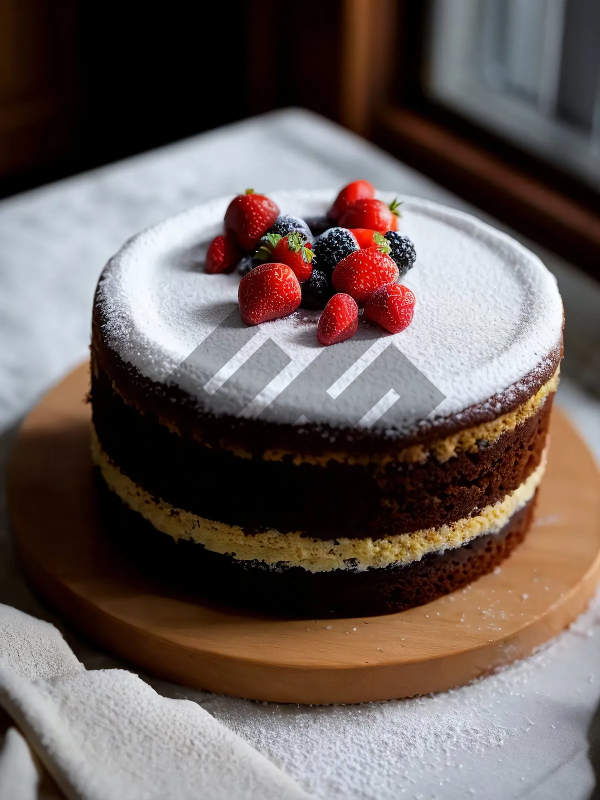 Picture of Delicious Berry Cake with Fresh Strawberries and Mint