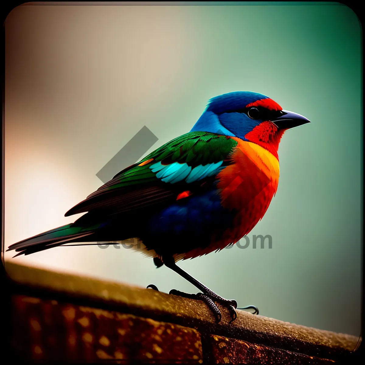 Picture of Vibrant Macaw perched on branch, showcasing colorful feathers.