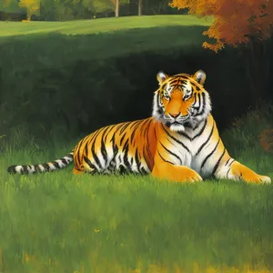 Striped Jungle Cat in Wild Grass