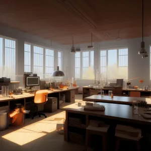 Modern luxury restaurant interior with wooden furniture and chair.