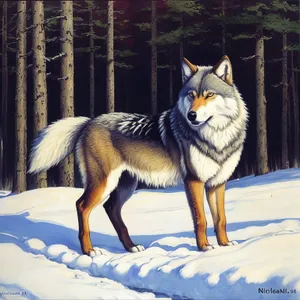 Majestic Timber Wolf in Winter Wonderland