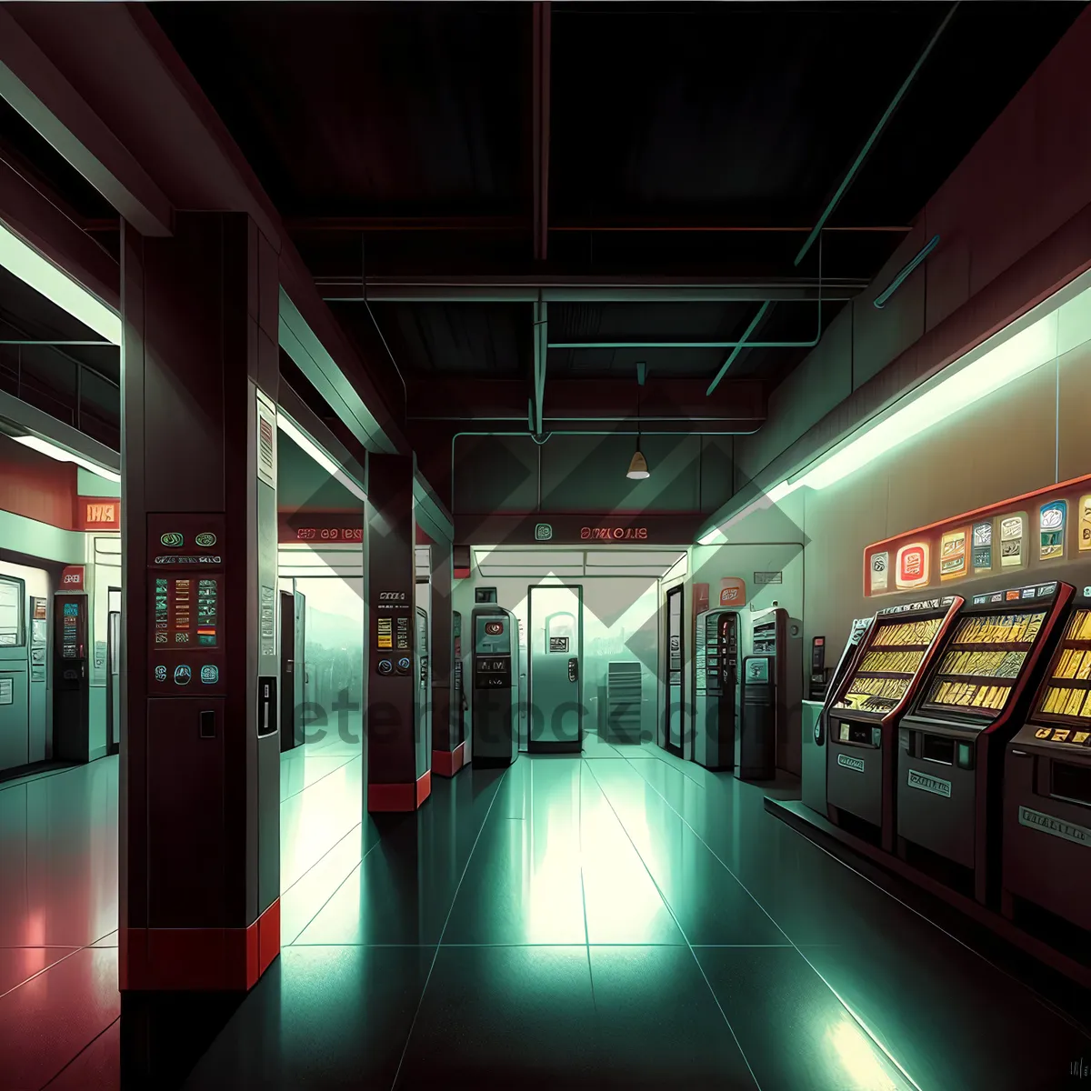 Picture of Nighttime urban restaurant in modern subway station