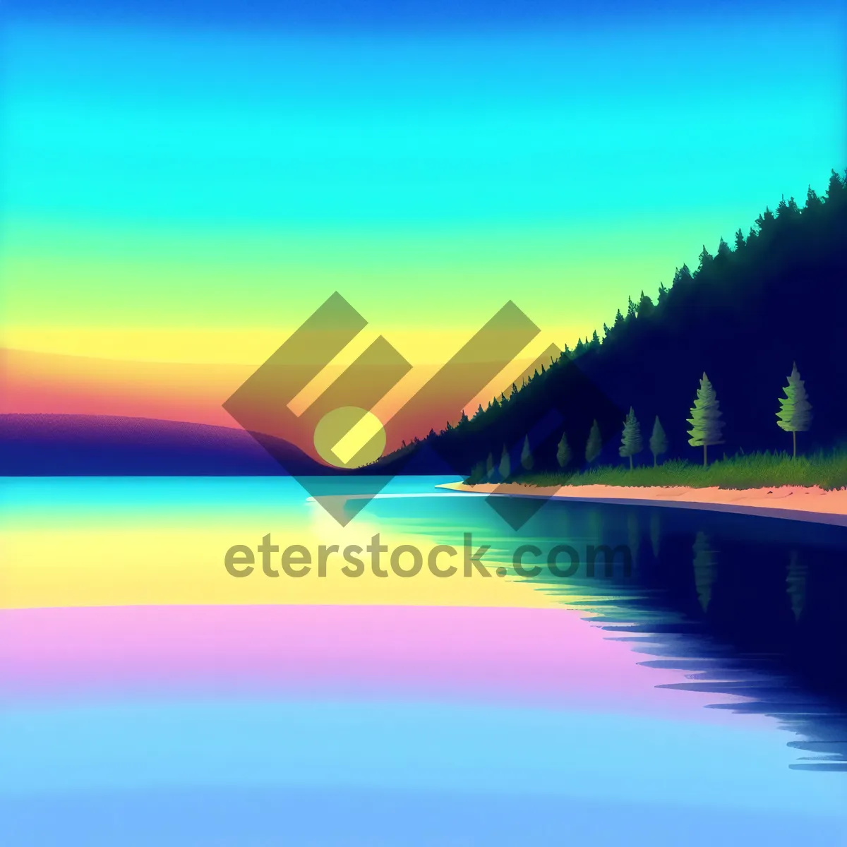 Picture of Serene Sunset over Ocean's Horizon: Captivating Coastal Landscape