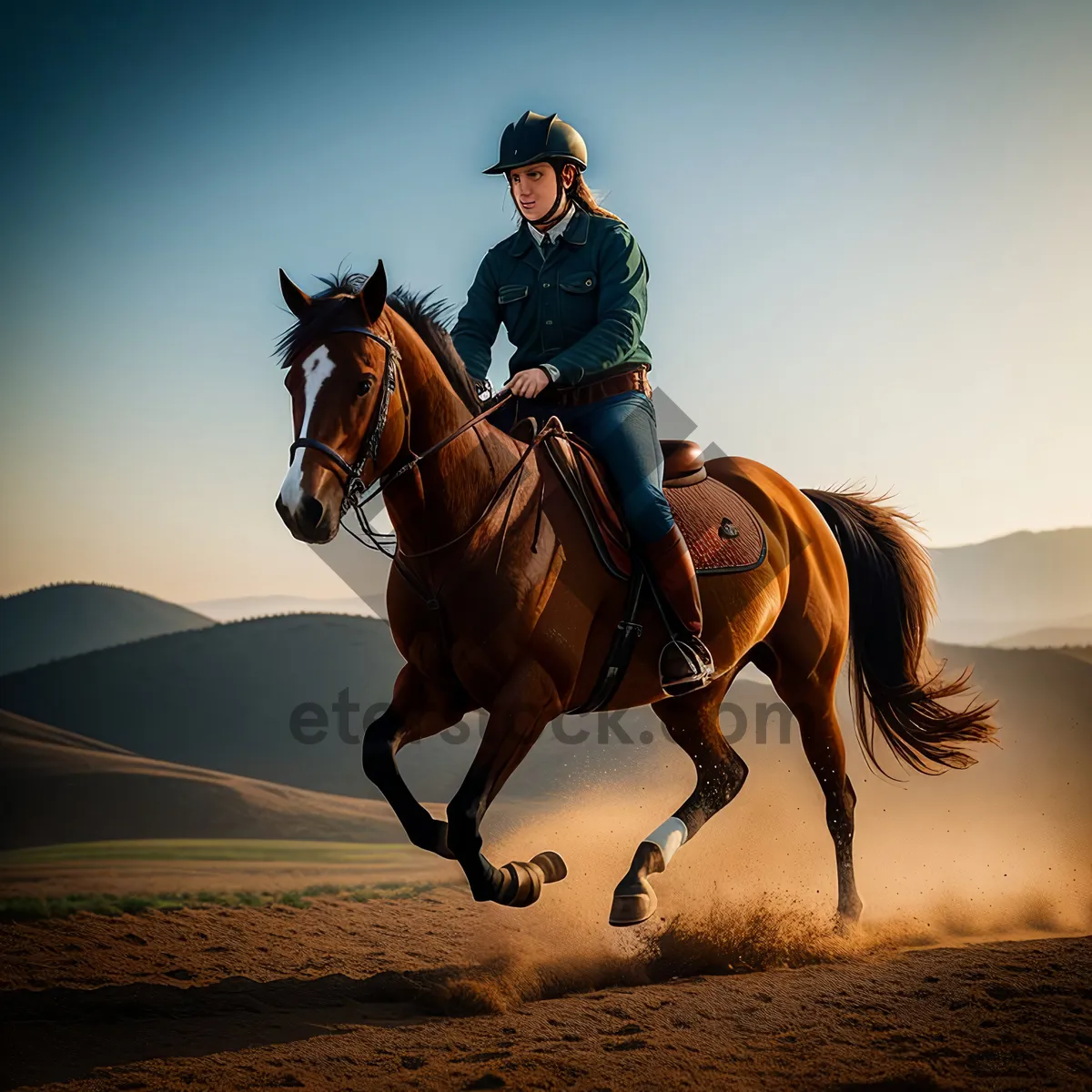 Picture of Thoroughbred Stallion Vaulting Horse in Rural Equestrian Field