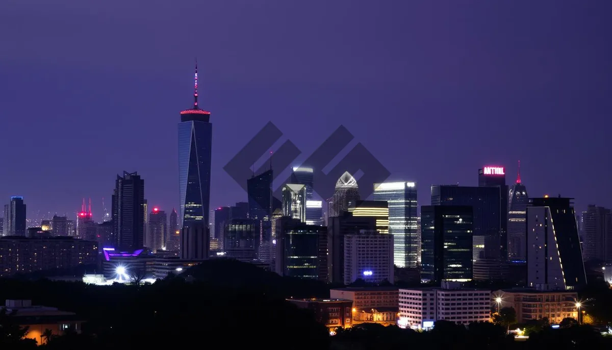 Picture of Modern High-Rise Office Tower in City at Night