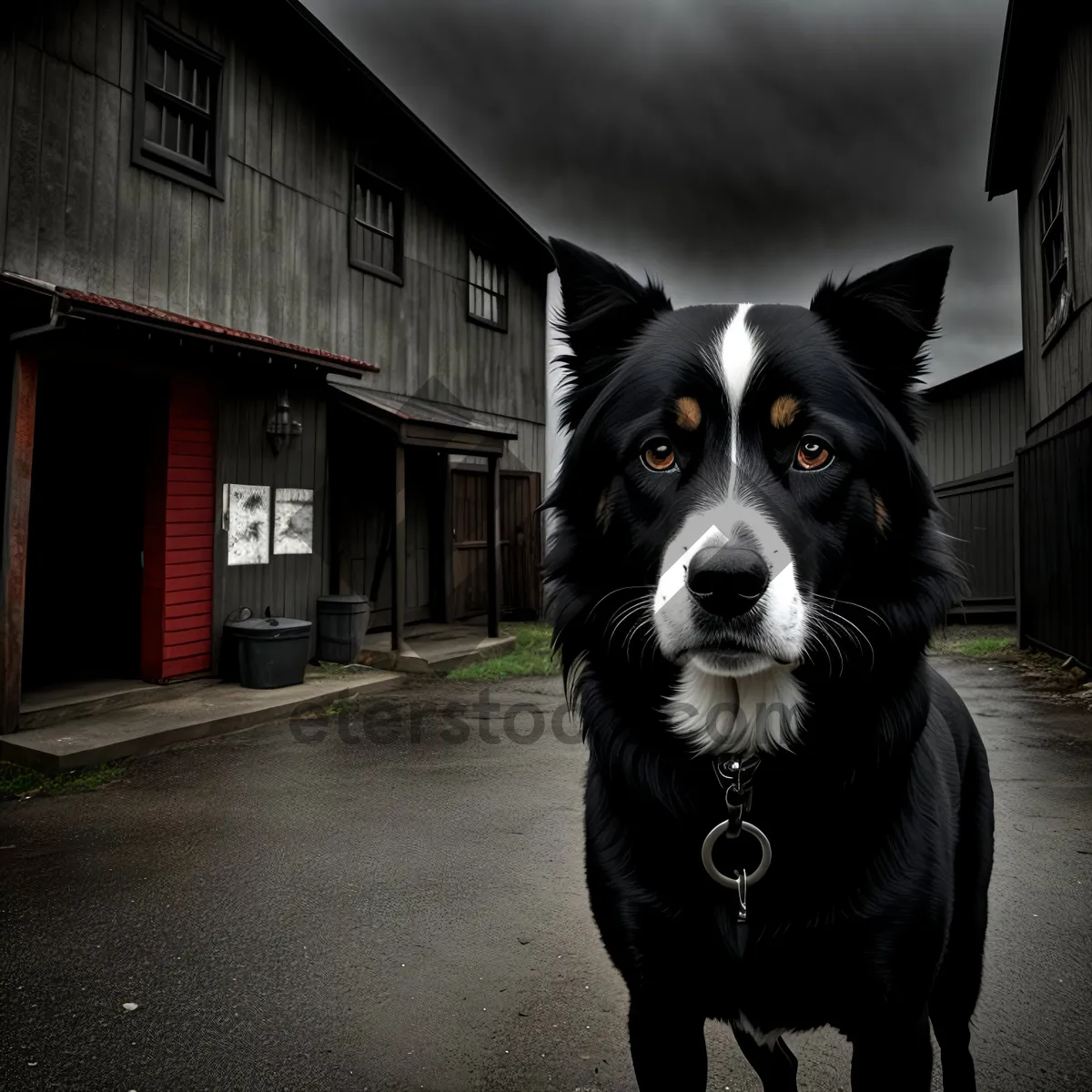 Picture of Adorable Black Shepherd Dog on Leash