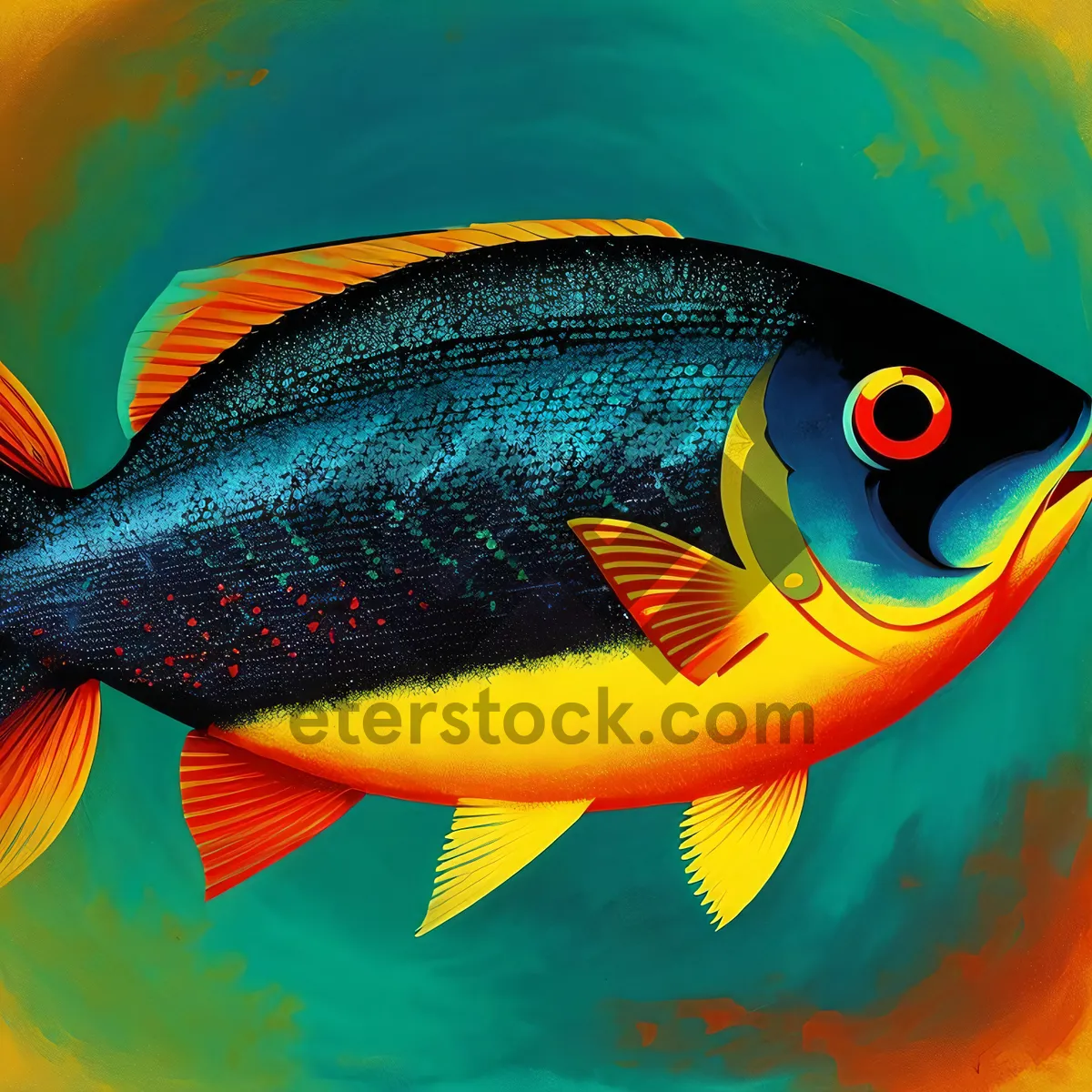 Picture of Colorful Tropical Fish Swimming in Goldfish Aquarium Tank