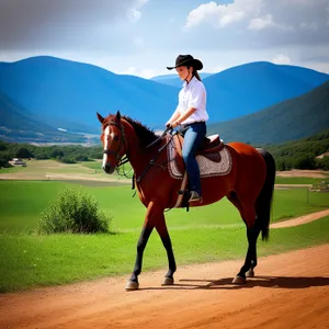 Brown Stallion Galloping Through Equestrian Field