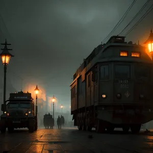 Skybound Vintage Streetcar on Railroad Tracks