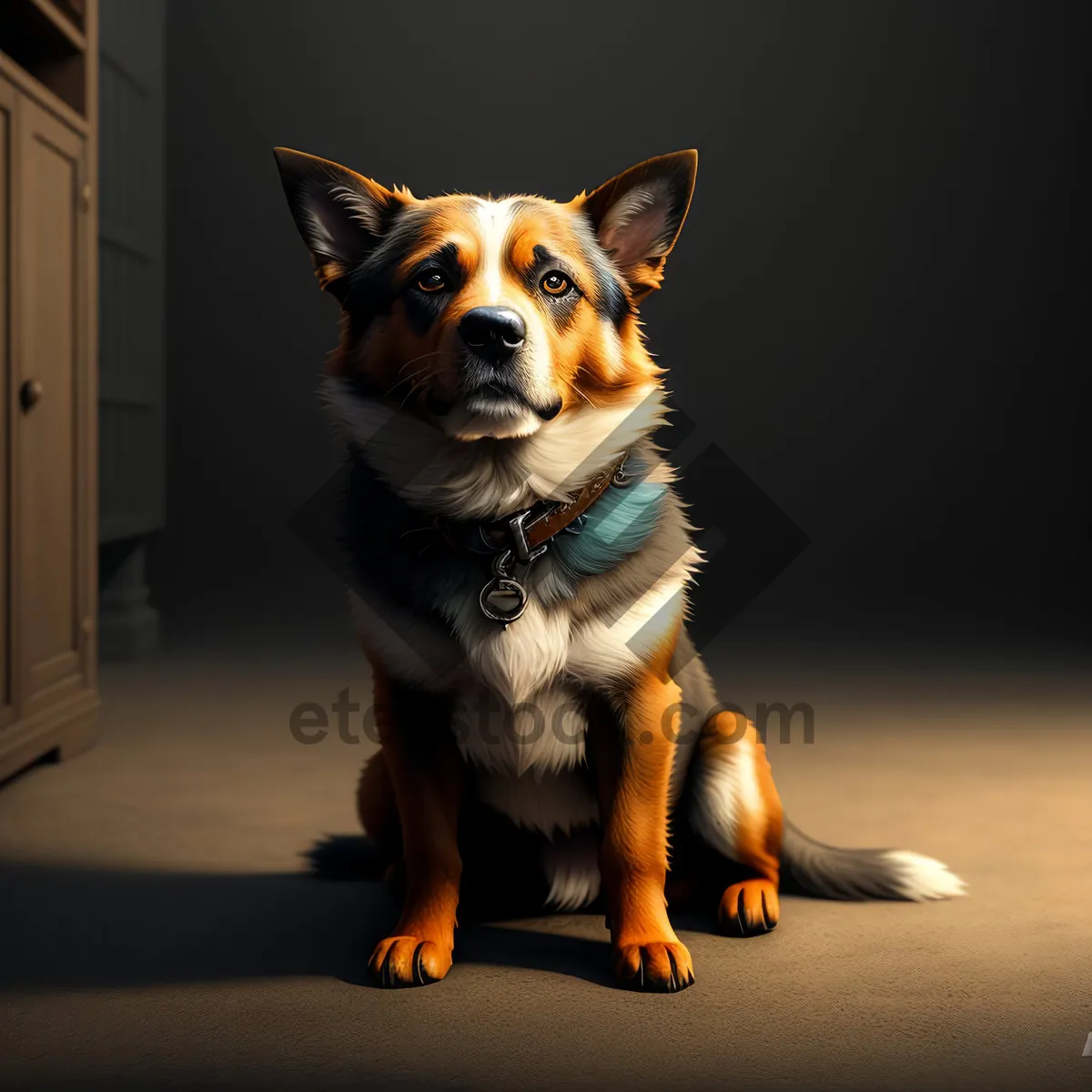 Picture of Cute Cardigan Corgi Puppy in Studio Portrait