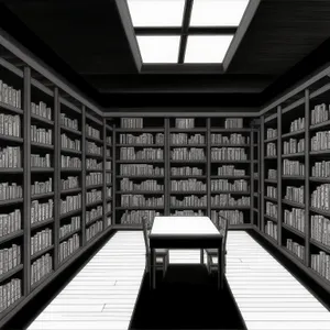 Modern library interior with books and bookshelves.