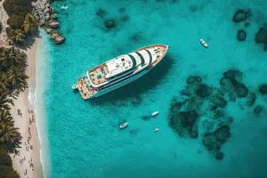 Airship crossing ocean waters on paddle boat