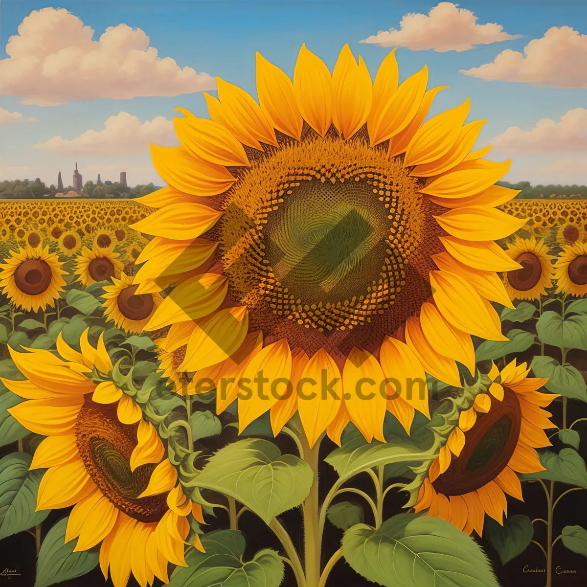 Picture of Vibrant Sunflower Blooming in Yellow Field