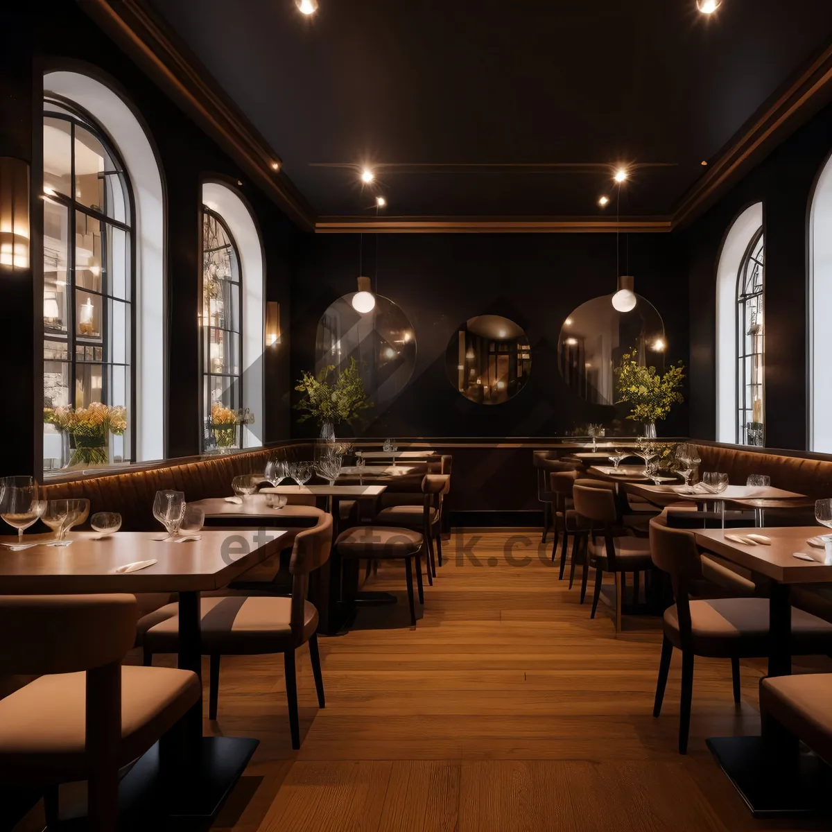 Picture of Modern Luxury Restaurant Interior Design with Wood Furniture