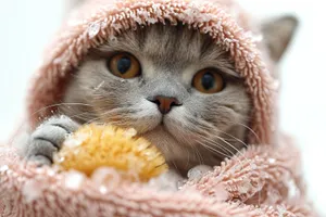 Adorable gray kitty with fluffy whiskers close up.