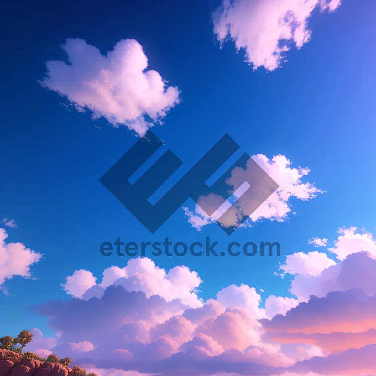 Picture of Vibrant Summer Sky with Fluffy Clouds