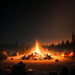 Fiery Bonfire Illuminates Dark Night with Orange Flames