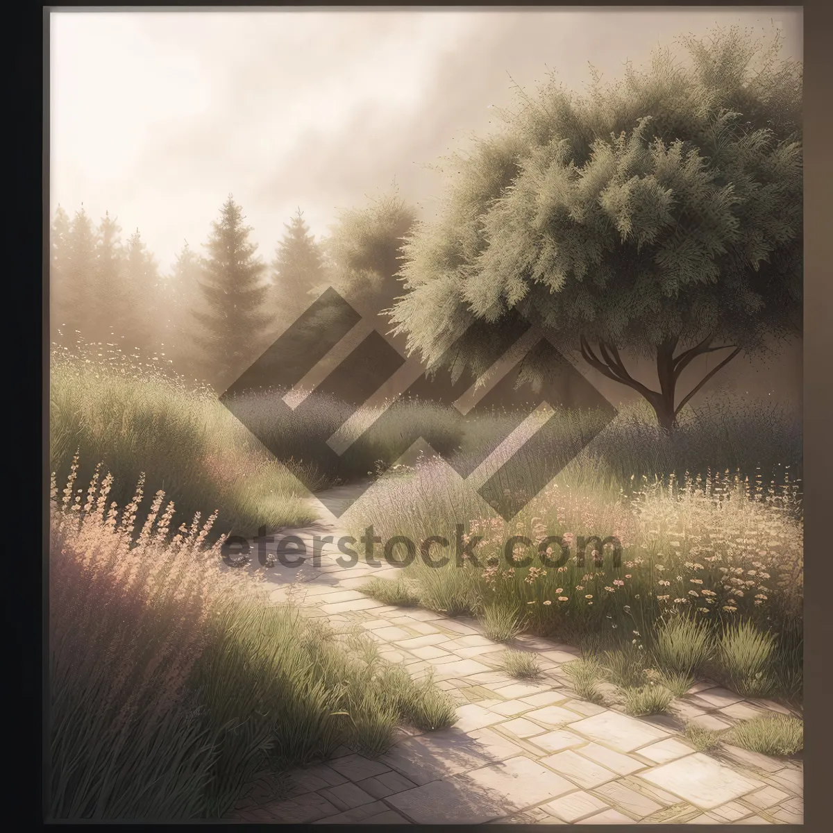 Picture of Snowy Rural Landscape with Fence and Scenic Sunset