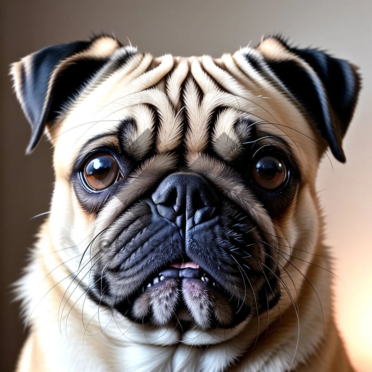 Picture of Cute Pug Dog with Striking Stripes