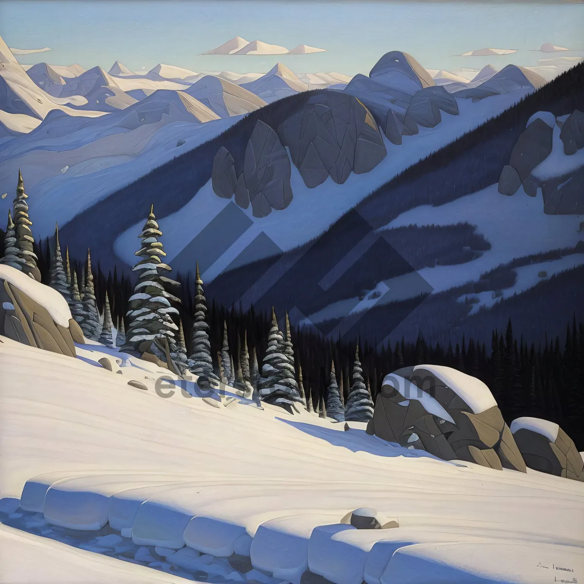 Picture of Winter Wonderland: Majestic Alpine Peak Covered in Snow
