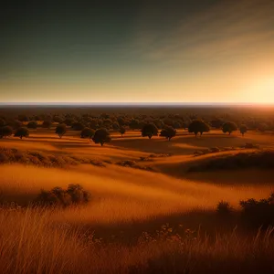 Golden Horizon: Serene Sunset Over Desert Dunes